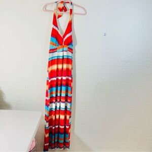NWT Sangria Multicolor Halter Maxi Dress Women Size 10 Beach Vacay
